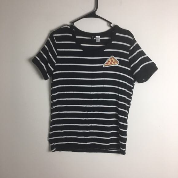 H&M Divided Striped Pizza Tee Black White - Picture 5 of 12